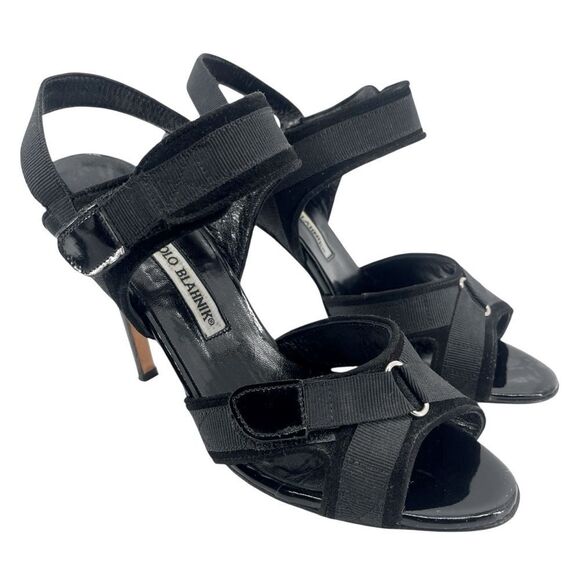 Manolo Blahnik Black Suede Slingback Sandals 7.5 Neiman Marcus Exclusive - Picture 1 of 17